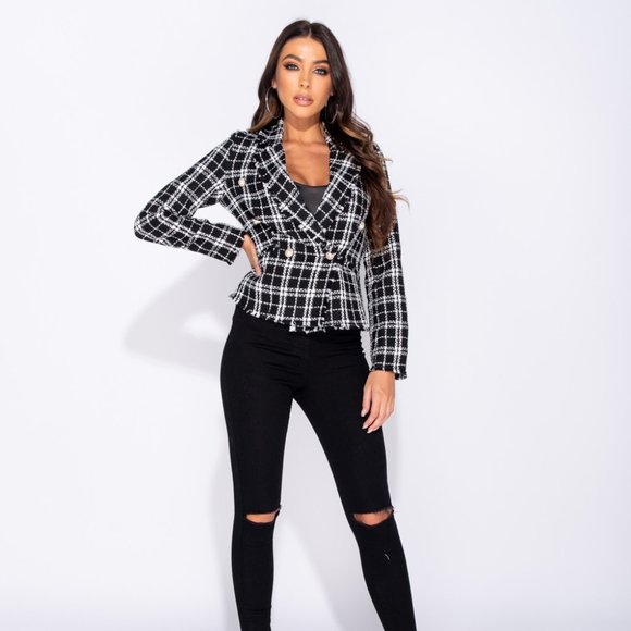 Believe It Black&White Tweed Pearl Button Blazer - Picture 5 of 9